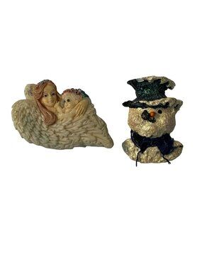 Snowsnickle Angel Snowman Brooch Set Enesco Linda Lindquist Baldwin Mid 2000s Pi